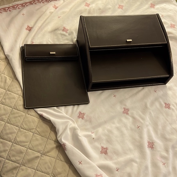 File Desk Organizer Coffee Faux Leather Brown - Picture 1 of 15
